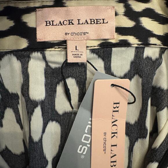 Chicos Black Label Big Bow Poplin Midi Dress NWT Size Large Black and Ivory - Picture 5 of 5